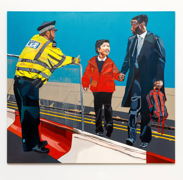 Joy Labinjo You can ask me all the questions and I'll tell you the truth about the boys in blue, 2021 Oil on canvas 70 7/8 x 78 3/4 in.