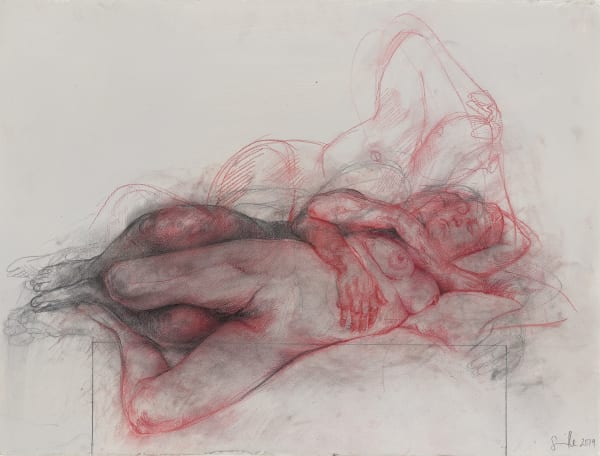 Jenny Saville Couples Study (Red Chalk), 2019 Pencil and chalk on paper 22 5/8 x 29 3/4 inches