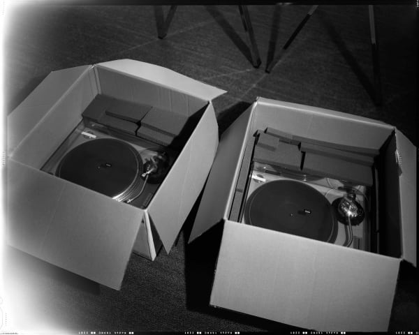 Ian Lewandowski Two turntables donated to New York University’s The Fales Library & Special Collections by Tim Smith, former member of The Saint, a members-only gay discotheque and “superclub” that existed from 1980-1988 at 105 2nd Avenue in Manhattan, Elmer Holmes..., 2022 Gelatin silver contact print 11 x 14 inches 1/3 (ed of 3 and 4 APs)