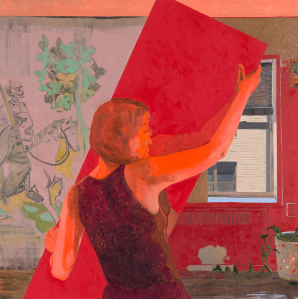 Anthony Cudahy Lily and mirror with Apocalypse Tapestry, 2022 Oil on linen 72 x 72 inches