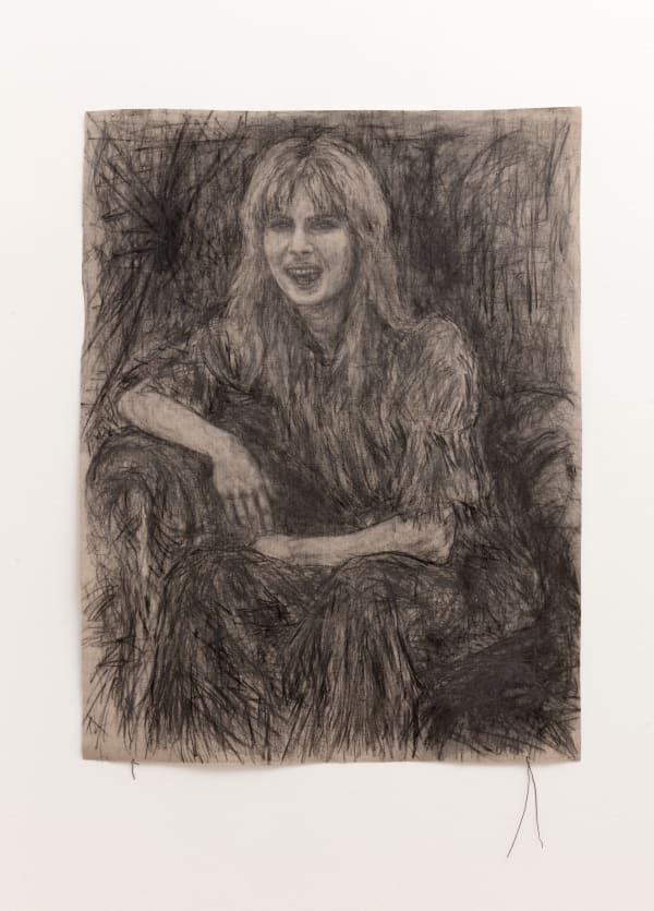 Evelina Hägglund Nana, 2022 Graphite, charcoal, linen and metal wire 26 1/2 x 38 1/2 inches