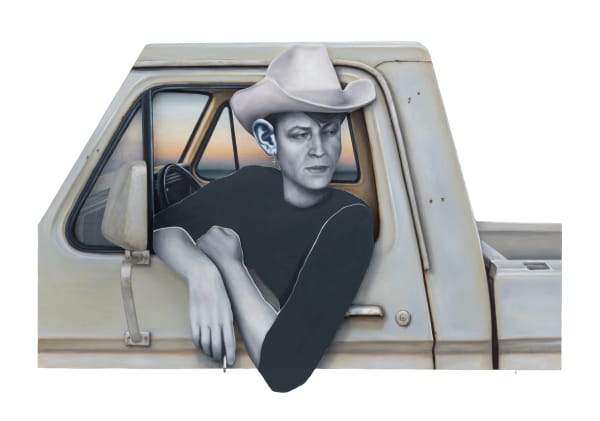 Chloe Chiasson Crossroad Blues, 2023 Oil, acrylic, wood, foam, resin, plexiglass, bolts, earring, and canvas on shaped panel 51 x 76 1/2 x 19 1/2 inches