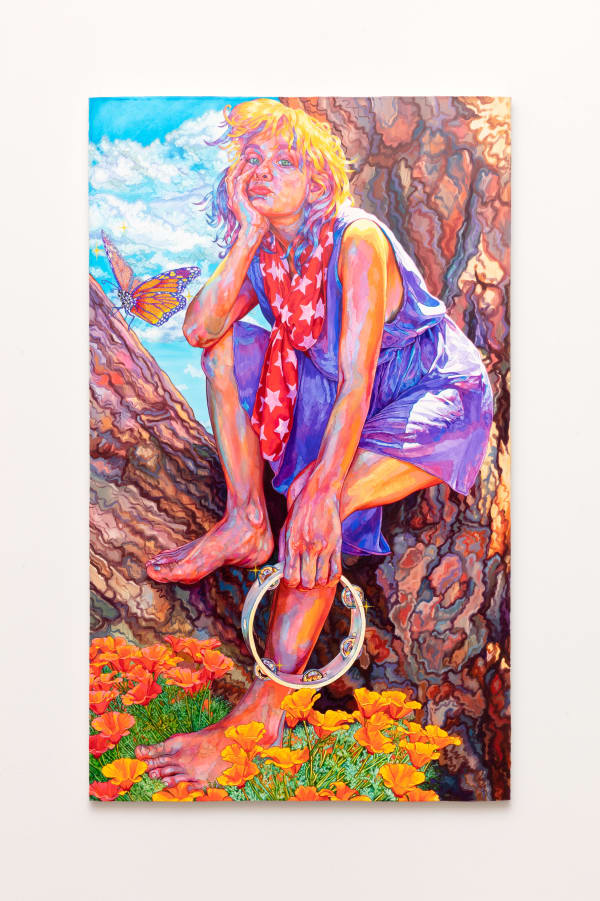 Hannah Lupton Reinhard Miriam's Breath and a Visiting Soul, 2022 Oil and Swarovski crystals on canvas 60 x 36 inches