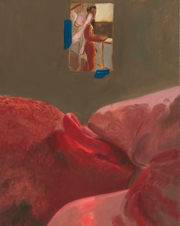 Anthony Cudahy Annunciation scene (with Billy Sullivan photograph), 2023 Oil on linen 20 x 16 inches