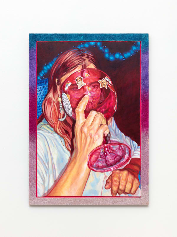 Hannah Lupton Reinhard Selma, 2019 Oil on canvas, framed in glitter on wood 39 3/4 x 28 inches
