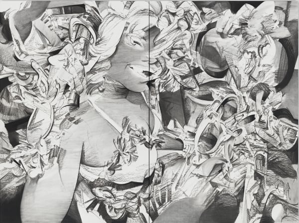 Anna Park Hello, Stranger, 2021 Charcoal on paper on panel, in two parts 74 3/4 x 100 1/8 inches