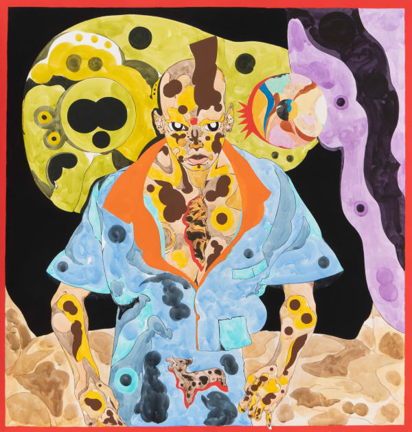 Richard Ayodeji Ikhide Emiomo Ventures Out, 2022 Watercolor and collage on paper 59 x 56 inches