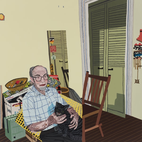 Jonas Wood Rosy In My Room With His Cat, 2016 Oil and acrylic on canvas 68 x 68 inches