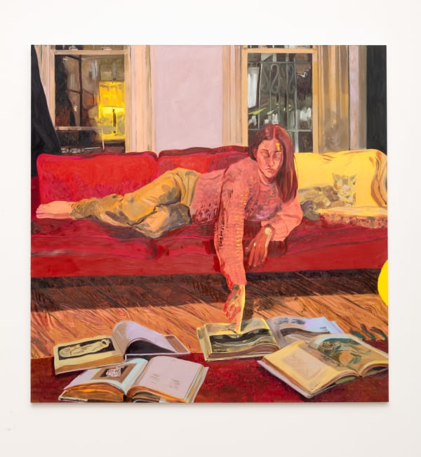 Anthony Cudahy The painter (Jenna Gribbon pointing to Friedrich), 2022 Oil on canvas 72 x 72 inches