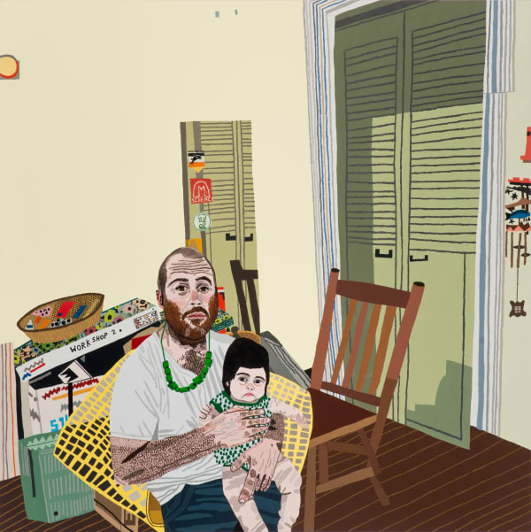 Jonas Wood Self Portrait with Momo, 2014 Oil and acrylic on canvas 68 x 68 inches
