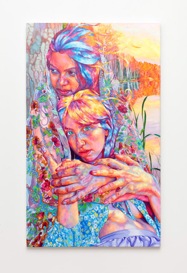 Hannah Lupton Reinhard Blessing for Comfort, 2022 Oil and Swarovski crystals on canvas 60 x 36 inches