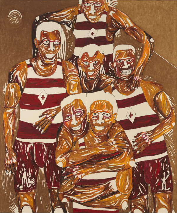 Chase Hall County Lifeguards, 2022 Acrylic and coffee on cotton canvas 72 x 60 inches