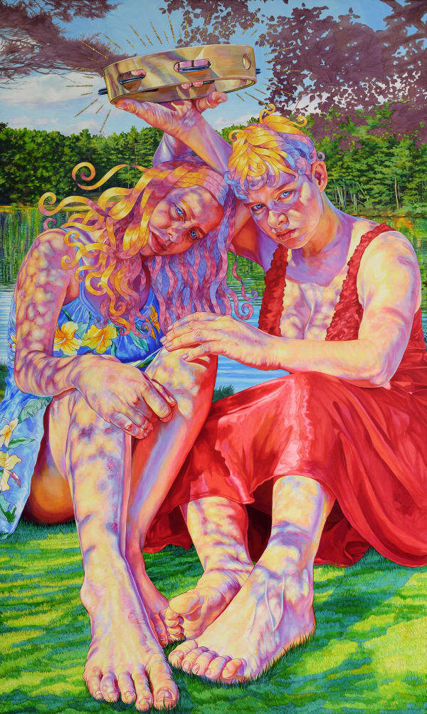 Hannah Lupton Reinhard Two Messengers, 2023 Oil and Swarovski crystals on canvas 80 x 48 inches
