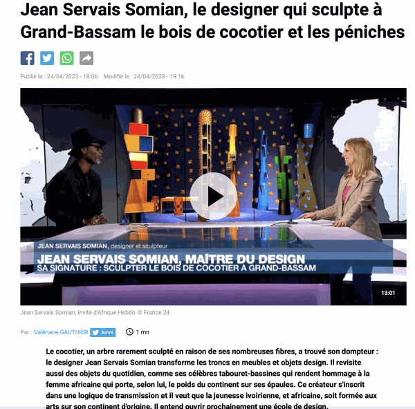 Jean Servais Somian, le designer qui sculpte à Grand-Bassam le bois de cocotier et les péniches