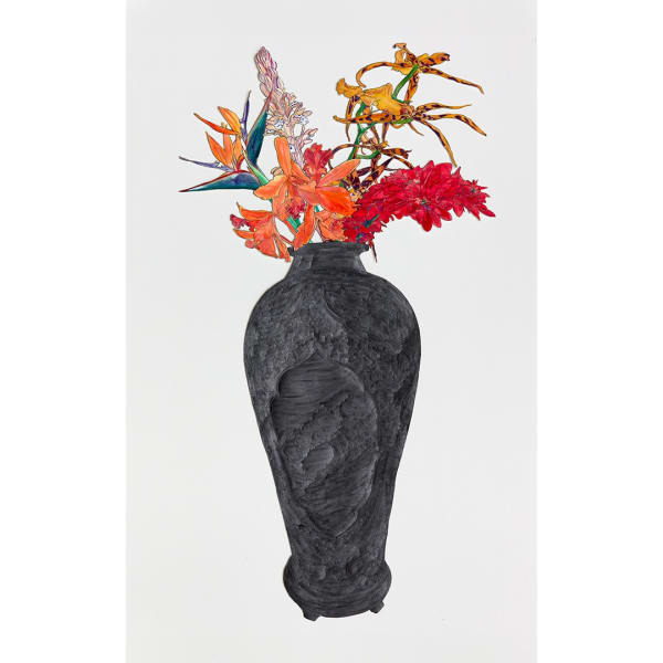 Oasa DuVerney Black Power Wave: Arrangement in Happy Marriage Vase, 2024 Acrylic and graphite on hand cut paper 26 x 47 inches 66 x 119.4 cms