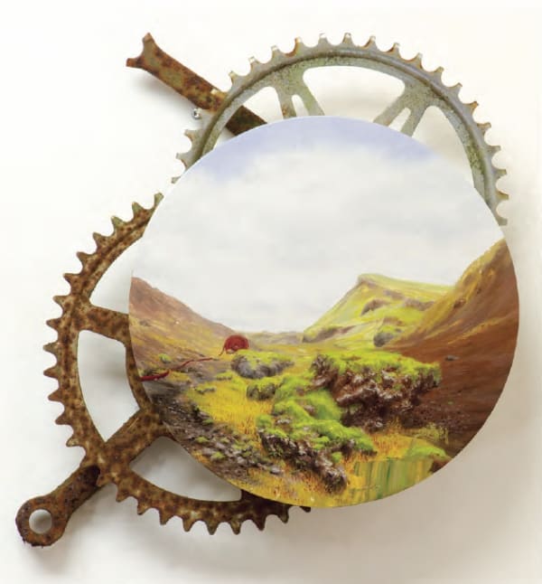 Diego Narvaez, Pipe Roll , 2020 Oil on wood on metal, 10 1/2 x 12 in