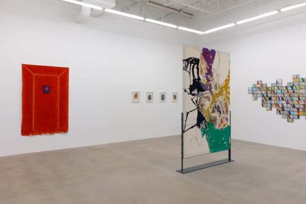 installation view of How Far is In-Between, featuring paintings and drawings