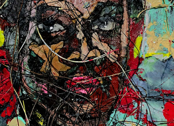 detail view of a female head from a painting by Kaloki Nyamai