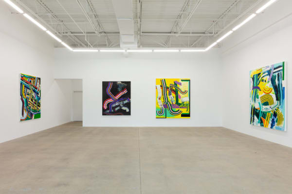 installation view of abstract paintings by Eric Sall