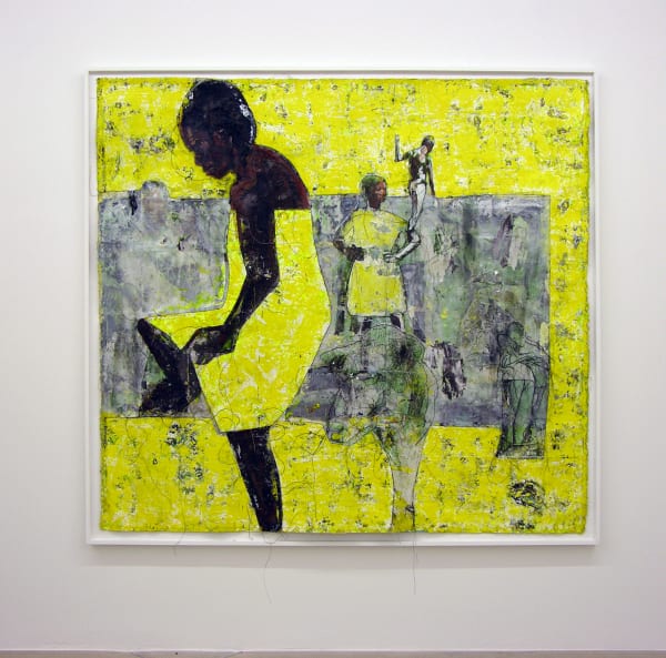 unstretched canvas depicting a woman bathing. created by Kaloki Nyamai