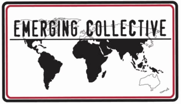 Emerging Collective Logo, a global map and the name is embossed over it.