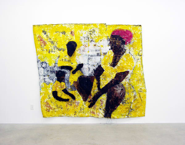3 figures painted on canvas by Kaloki Nyamai