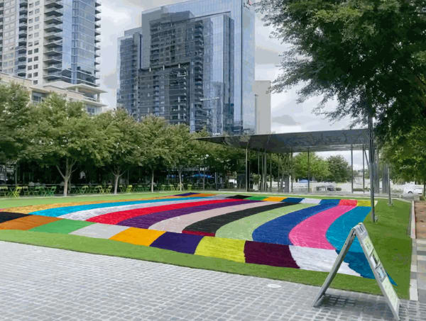 textile placed over a lawn at the Klyde Warren Park