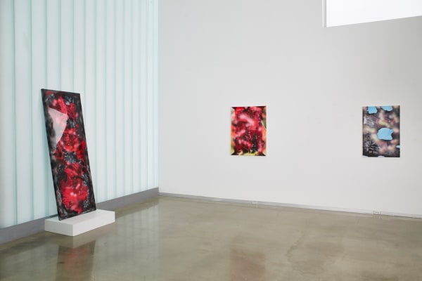 installation view of three canvas works