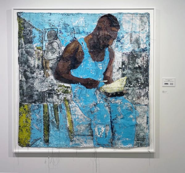 painting by Kaloki Nyamai of a man eating his lunch