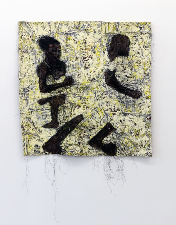 view of Kaloki Nyamai's painting of a woman, man and child