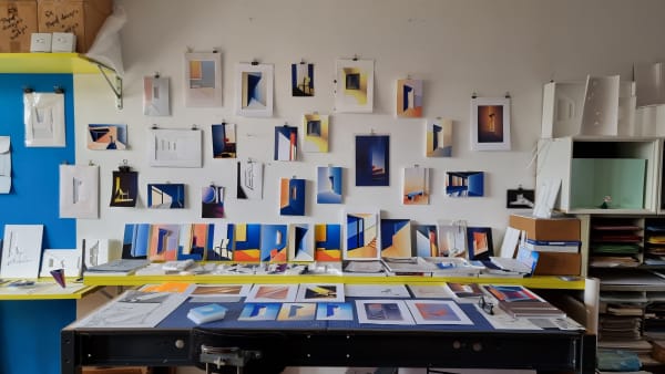studio wall of artist Popel Coumou