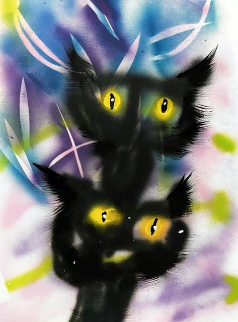 Natalie Westbrook painted two black cats