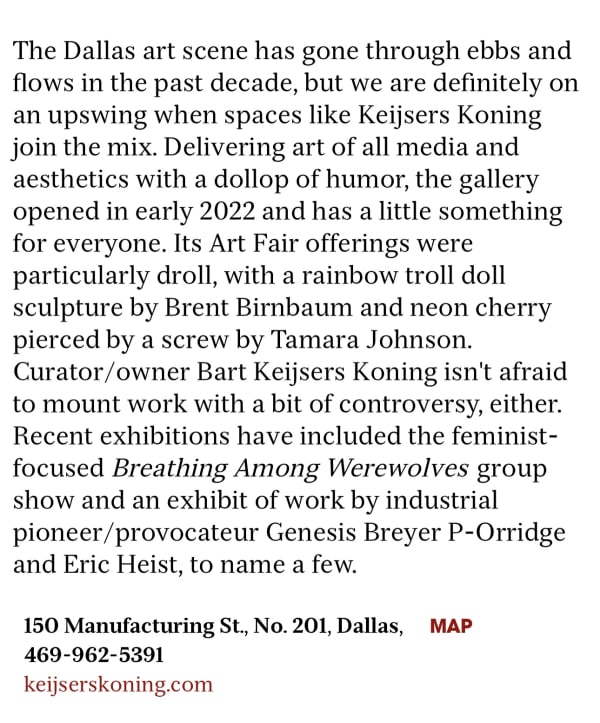 article front page of Dallas Observer with Gallery installation view