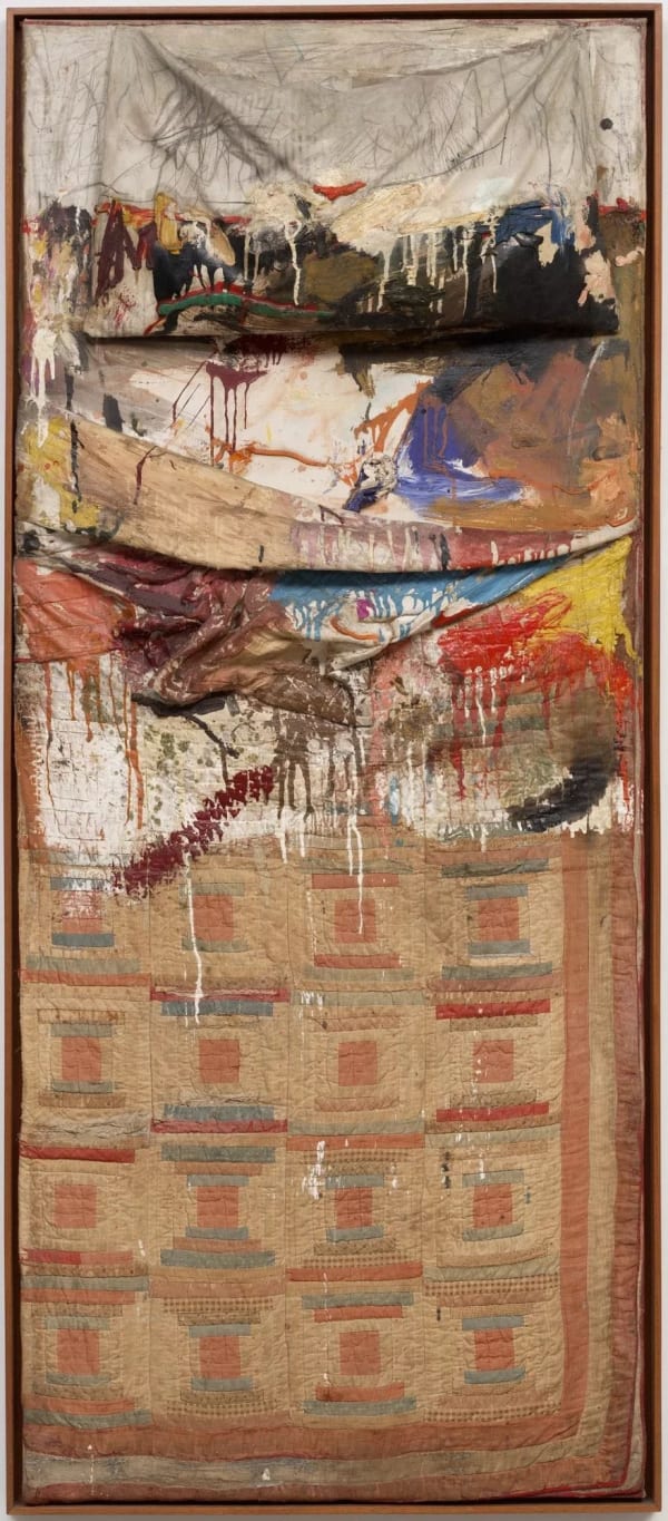 In Rauschenberg's work, the sheet is used as a canvas to which he attaches his own pillow and draws the picture with pencil and oil paint.