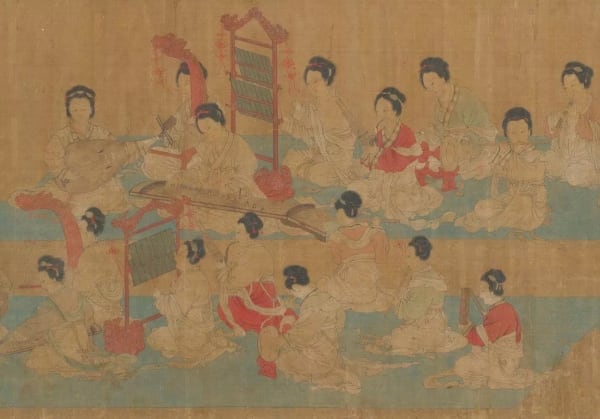 An ancient painting depicting a performance scene of an ancient woman