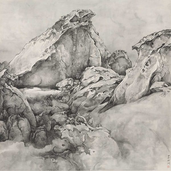 Black and white ink landscape painting