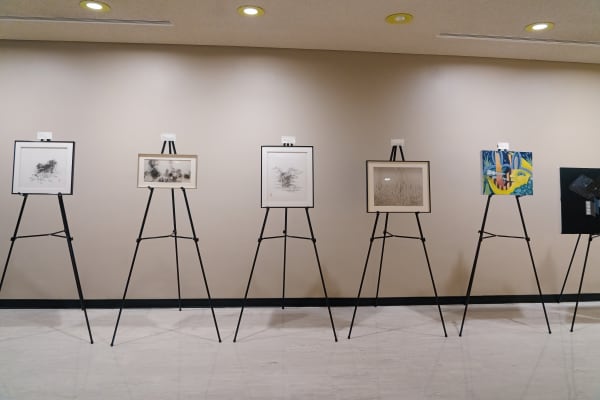 A group of works erected on a stand