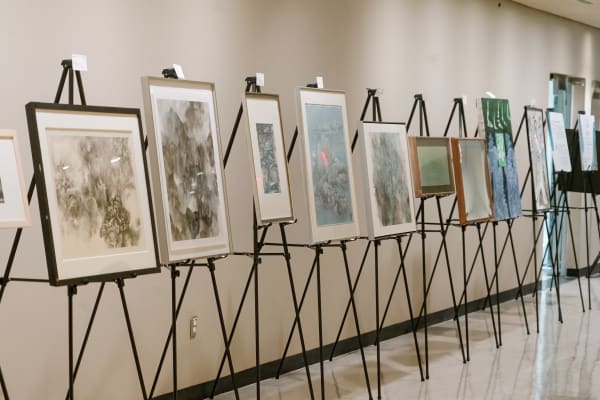 A group of works erected on a stand