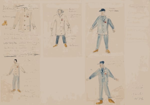 Uniforms for employees, sketch by Lina Bo Bardi, 1977. Image: Instituto Bardi