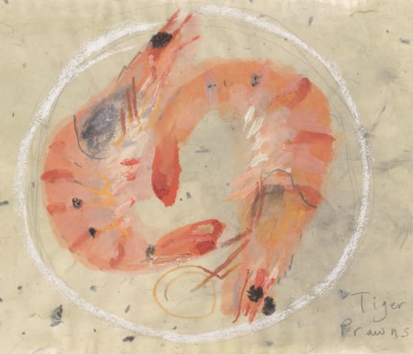 Tiger Prawns (detail), watercolour on paper, 8 x 11 3/4 in / 20.5 x 30 cm