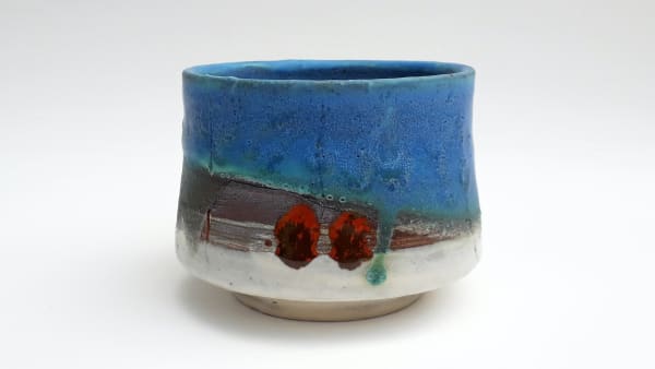 Turquoise/Shino Glazed Tea Bowl, stoneware, 3 x 3 3/4 in / 7.5 x 9.5 cm        