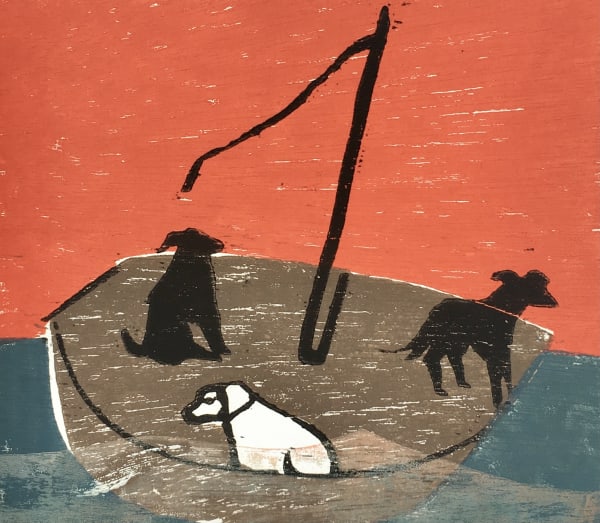 Keith Purser (Prints), Dogs in a Boat at Sunset