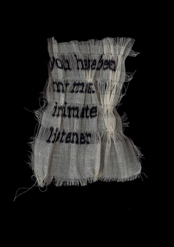 Suzanna James You have been my most intimate listener, 2021 Muslin, thread pulling, print, photography 420 x 594 mm