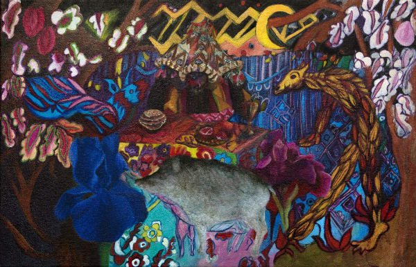 Malgorzata Drohomirecka Feast, 2018 Oil on canvas 42.5 x 27.5 x 3 cm