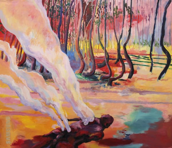 Joss Nelson Pine Forest, Scorched Earth, 2022 Oil paint on cardboard 144 x 166 cm