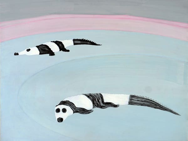 Phillip Reeves Crocodiles Dressed As Pandas, 2021 Oil on Aluminium Panel 45 x 60 x 5 cm