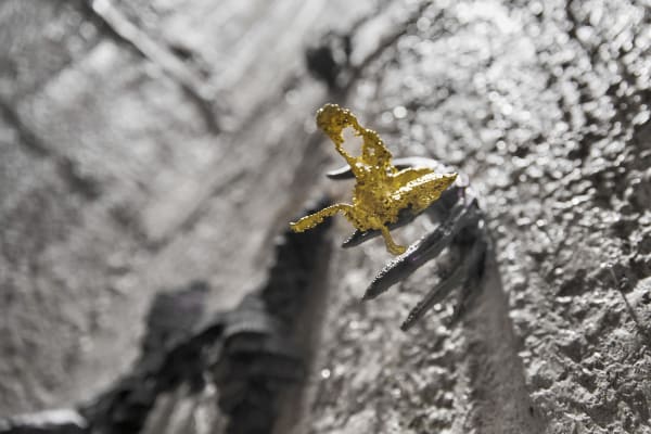 Petros Moris, Spirit Structure I, 2022, (detail), Marble, nickel/gold-plated PLA, 110 x 90 x 15 cm