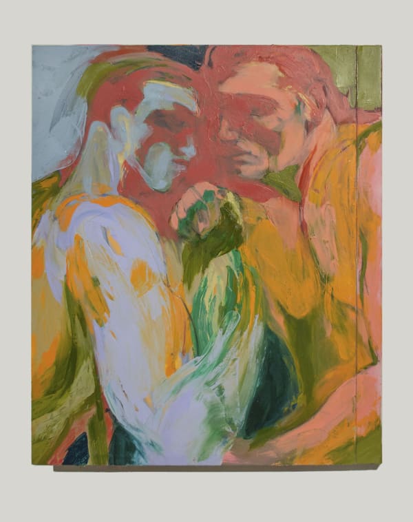 Ryan Robichaux’s “Arm Wrestle” (2023) is among the painter’s works depicting scenes of men engaged in paradigmatically masculine activities.