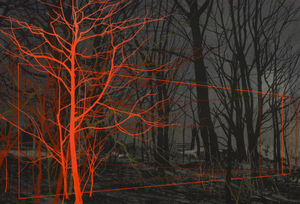 Andrew Mackenzie, Moonlit Woodland, painting