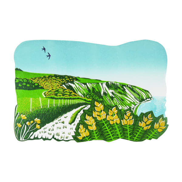 Ballard Down by Rebecca Drury Linocut